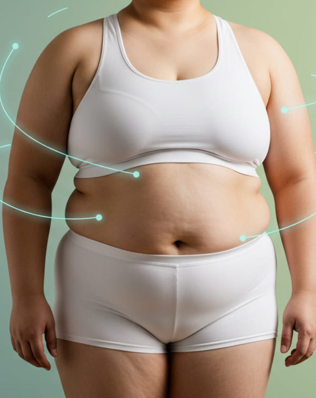 Mujer en ropa deportiva blanca, representando una transformación corporal.